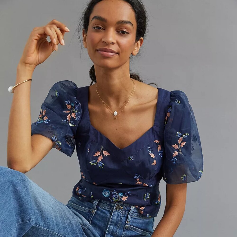 Anthropologie Let Me Be Sweetheart Embroidered Blouse